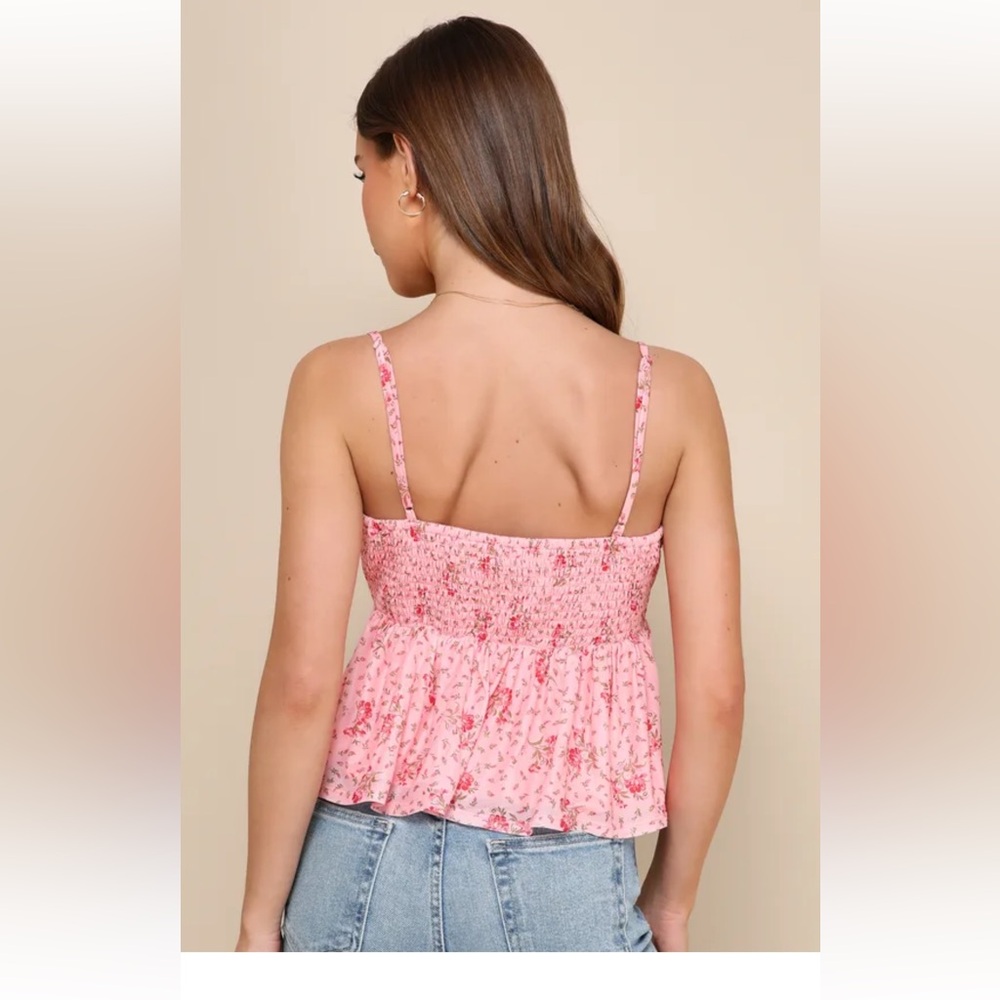 Lulus Floral Pink Tie-Front Top XL NWT - Picture 2 of 8